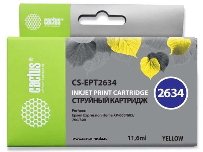 Картридж струйный Cactus CS-EPT2634 желтый (11.6мл)