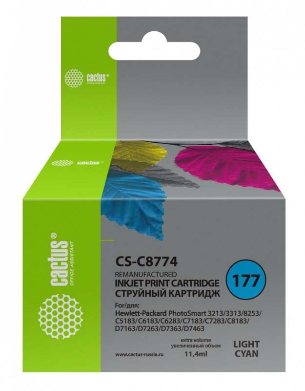 Картридж струйный Cactus CS-C8774 №177 светло-голубой (11.4мл)