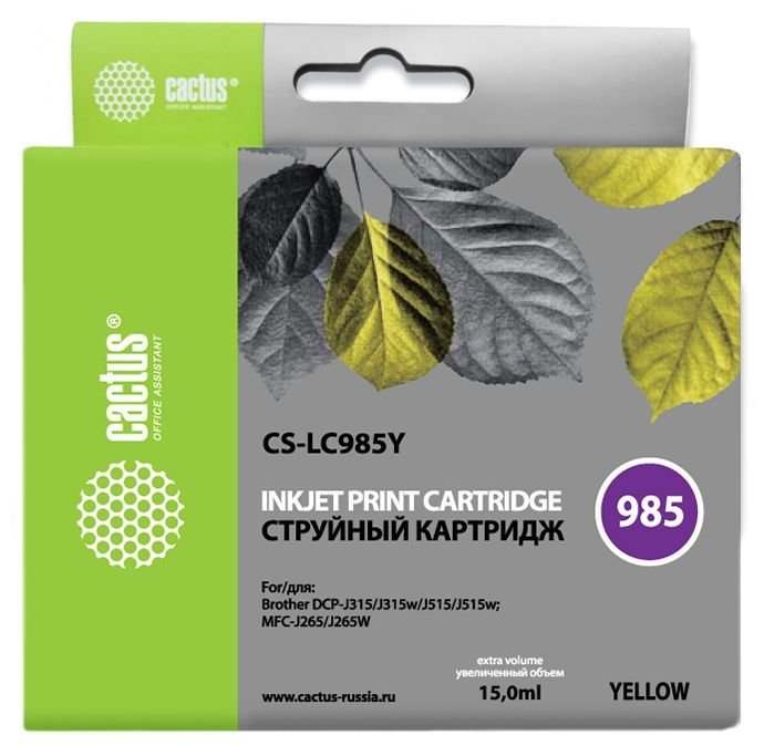 Картридж струйный Cactus CS-LC985Y желтый (15мл)