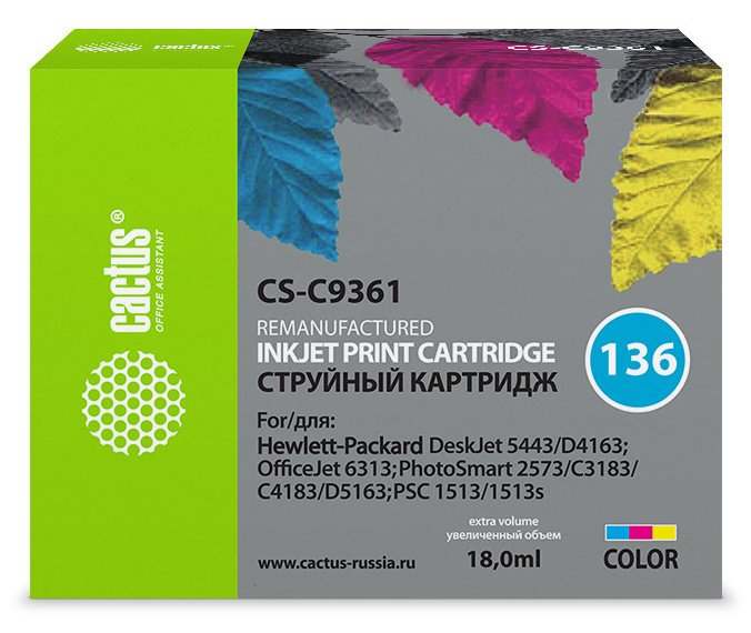 Картридж струйный Cactus CS-C9361 №136 многоцветный (18мл)