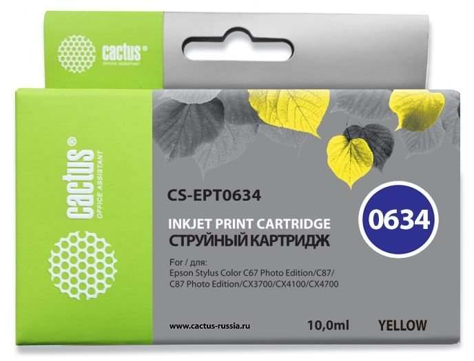 Картридж струйный Cactus CS-EPT0634 желтый (10мл)