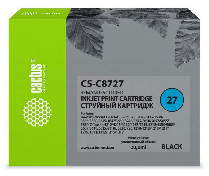Картридж струйный Cactus CS-C8727 №27 черный (20мл)
