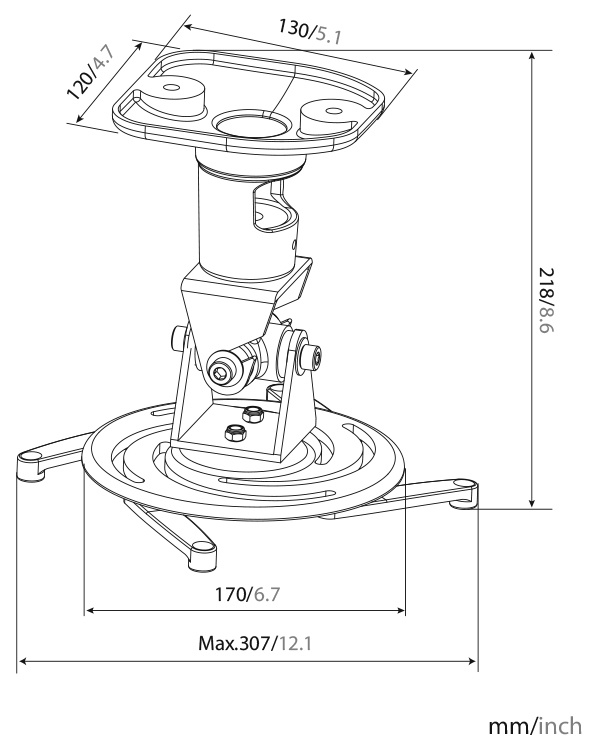 Кронштейн для проектора Cactus CS-VM-PR01-AL серебристый макс.22кг потолочный поворот и наклон