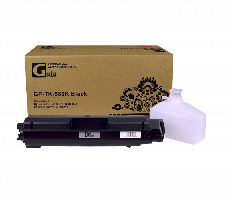 Тонер-туба GP-TK-580K для принтеров Kyocera FS-C5150DN/FS-C5150/ECOSYS P6021cdn/P6021 с бункером отработанного тонера Black 3500 копий GalaPrint