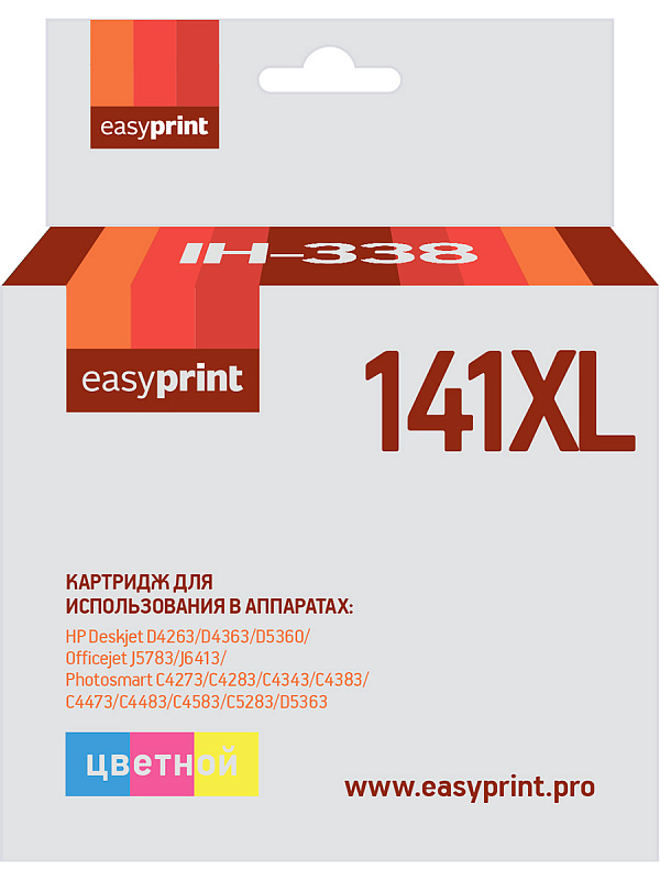 Картридж EasyPrint IH-338№141XL для HP Deskjet D4263/D4363/D5360/Officejet J5783/J6413/Photosmart C4273/C4283/C4343/C4383/C4473/C4483/C4583/C5283/D5363, цветной