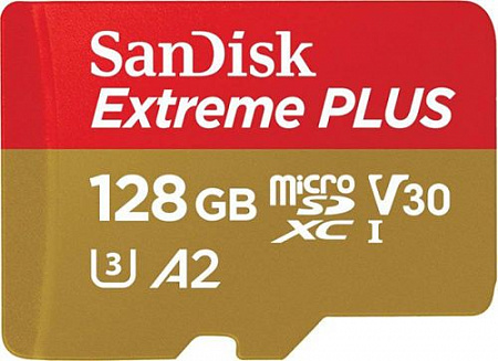 Карта памяти 128GB MicroSDXC class10 Extreme PLUS A2 V30 UHS-I U3 Sandisk с адаптером